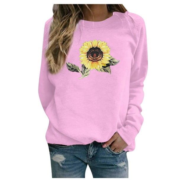 Pntutb - Sudadera con estampado de girasol para mujer, sudadera de manga larga con cuello redondo Pntutb Pntutb-3643