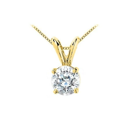 Fine Jewelry Vault UBPDAGVY4RD100CZ 1 Carat Round Cubic Zirconia Solitaire Pendant in 18K Yellow Gold Vermeil 925 Sterling Silver