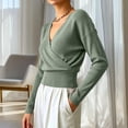 thumbnail image 5 of gbyLJF Women's Wrap Cross V Neck Tops Slim Fit Long Sleeve Sweater Lightweight Soft Knitted Blouse, 5 of 8
