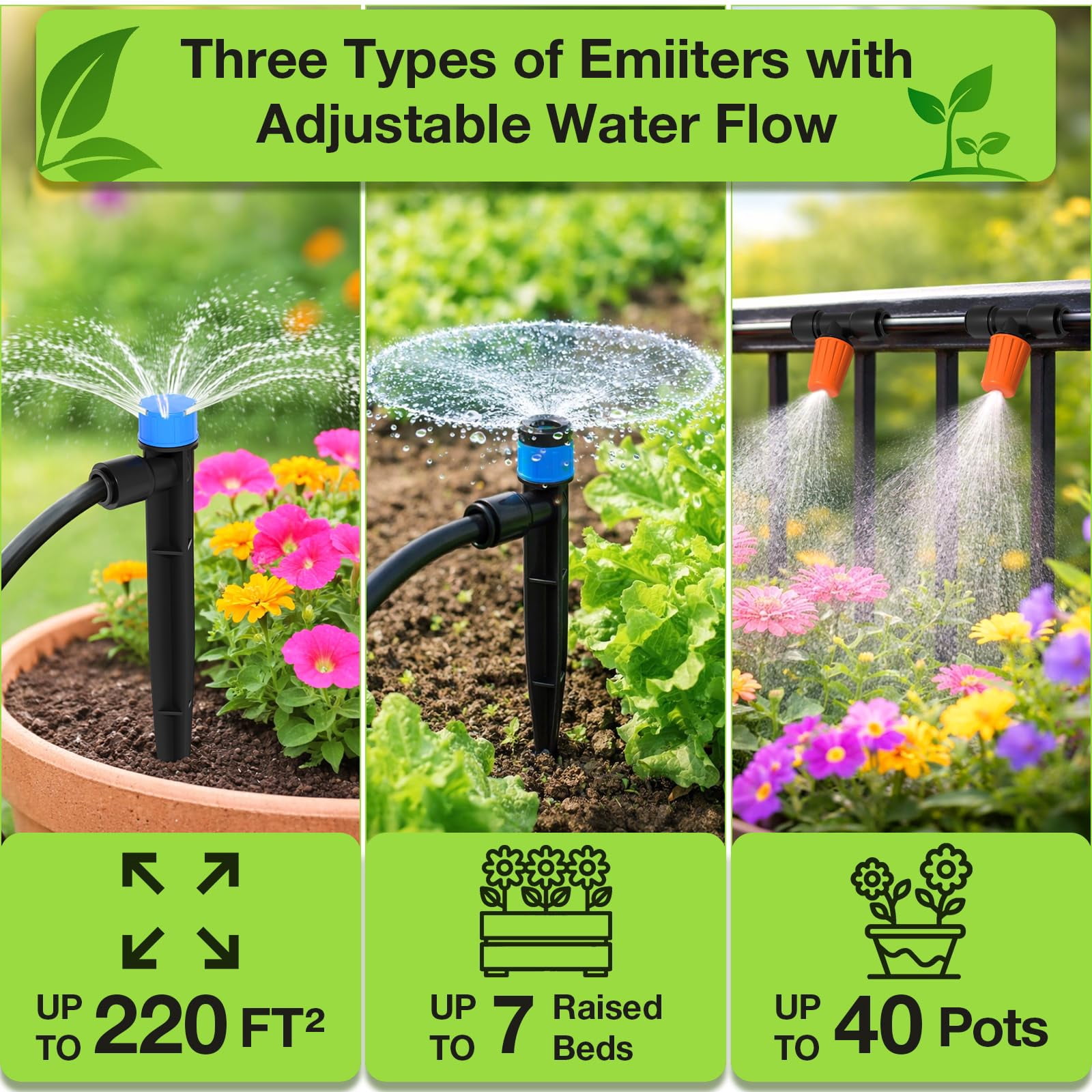 250ft Drip Irrigation System Kit  Quick-connect Garden Misting Watering With 1/2" 1/4" Tubing Adjustable Nozzles Sprinklers For Indoor Outdoor Potted Plant Lawn Greenhouse