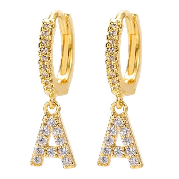 Xihbxyly Pendientes Delicados, Aros con Iniciales de Diamantes de Imitación Brillantes, Diseño de Letras Del Alfabeto Chapadas En Oro, Accesorio Elegante para Cualquier Atuendo, Ocasiones Especiales,