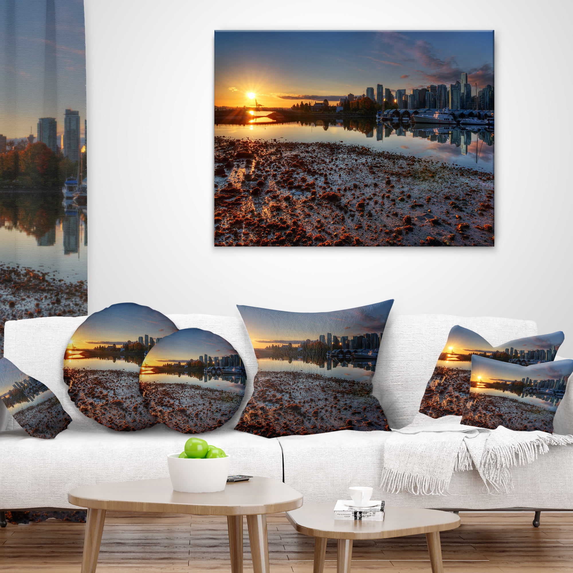 Designart Vancouver Downtown in Morning - Landscape Printed Throw Pillow - 12x20