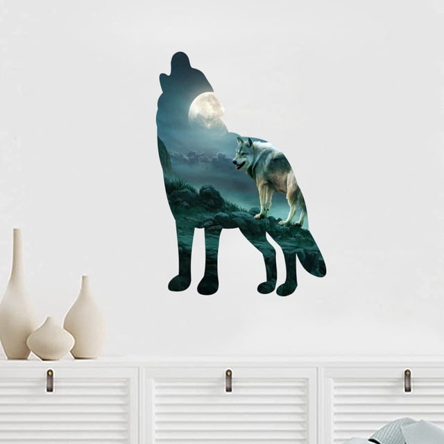 Adhesivo de pared autoadhesivo Howling Wolf Moon, PVC, 30 x 60 cm
