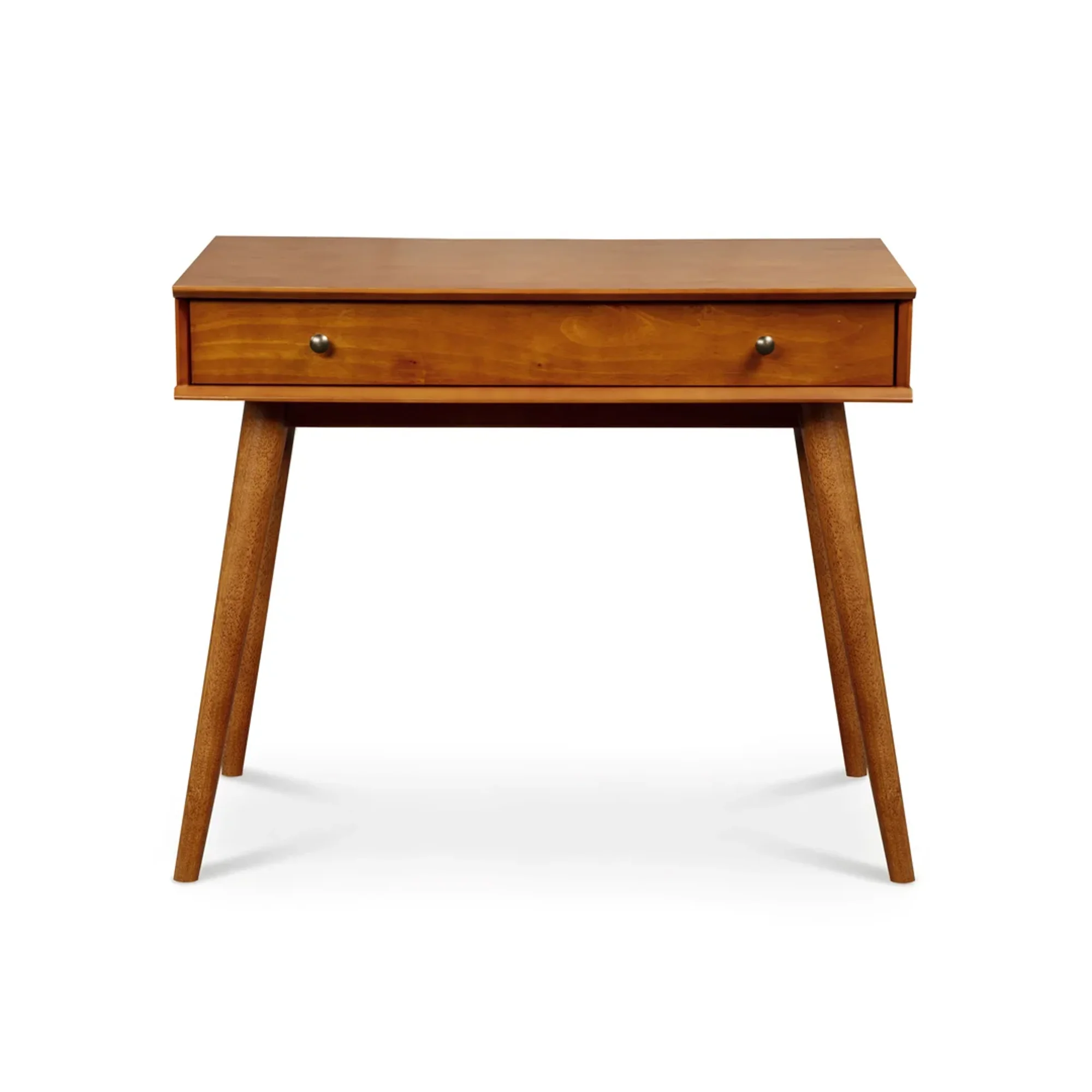 Camaflexi Home Office Desk, Mid-Century Modern Writing Desk with Single Pull-Out Drawer, Castanho Finish