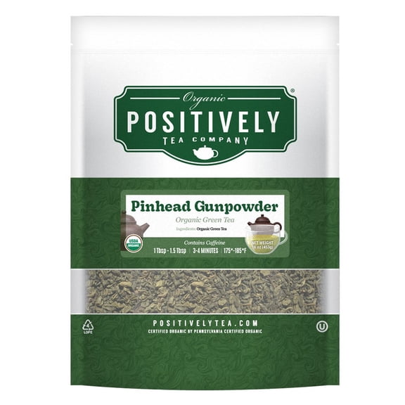 Positively Tea's Organic Pinhead Gunpowder Green Tea, Loose Leaf, 1 Pound Bag