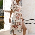 thumbnail image 3 of Gibobby Vestido largo de playa de verano para mujer Vestido de verano para mujer Casual Ditsy Floral Tie Front Button Up Boho Midi Tshirt Vestidos(Beige,M), 3 of 4