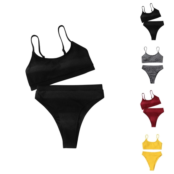 Two Piece Swimsuit for Women Solid Splicing Strap Womens Swimsuits Bathing Two-Piece Swimsuit