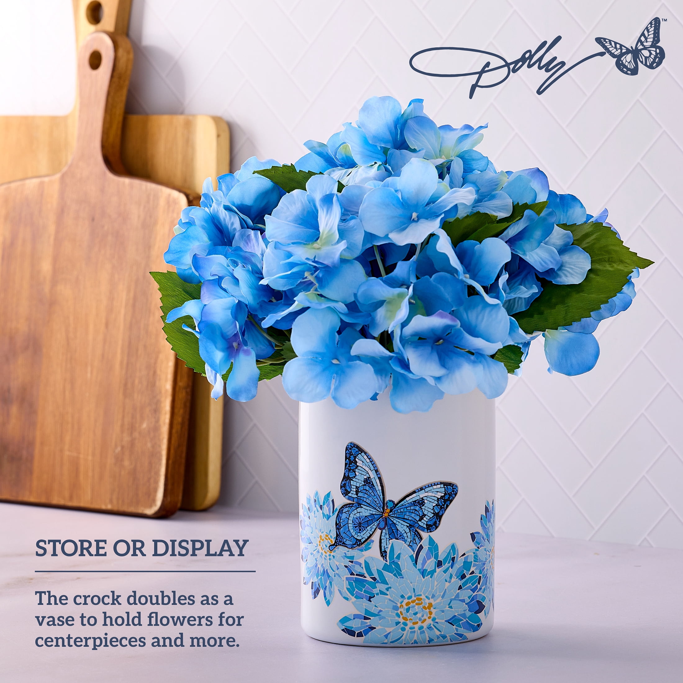 Dolly Parton Stoneware 4.5" x 4.5" x 6" Crock, Butterfly