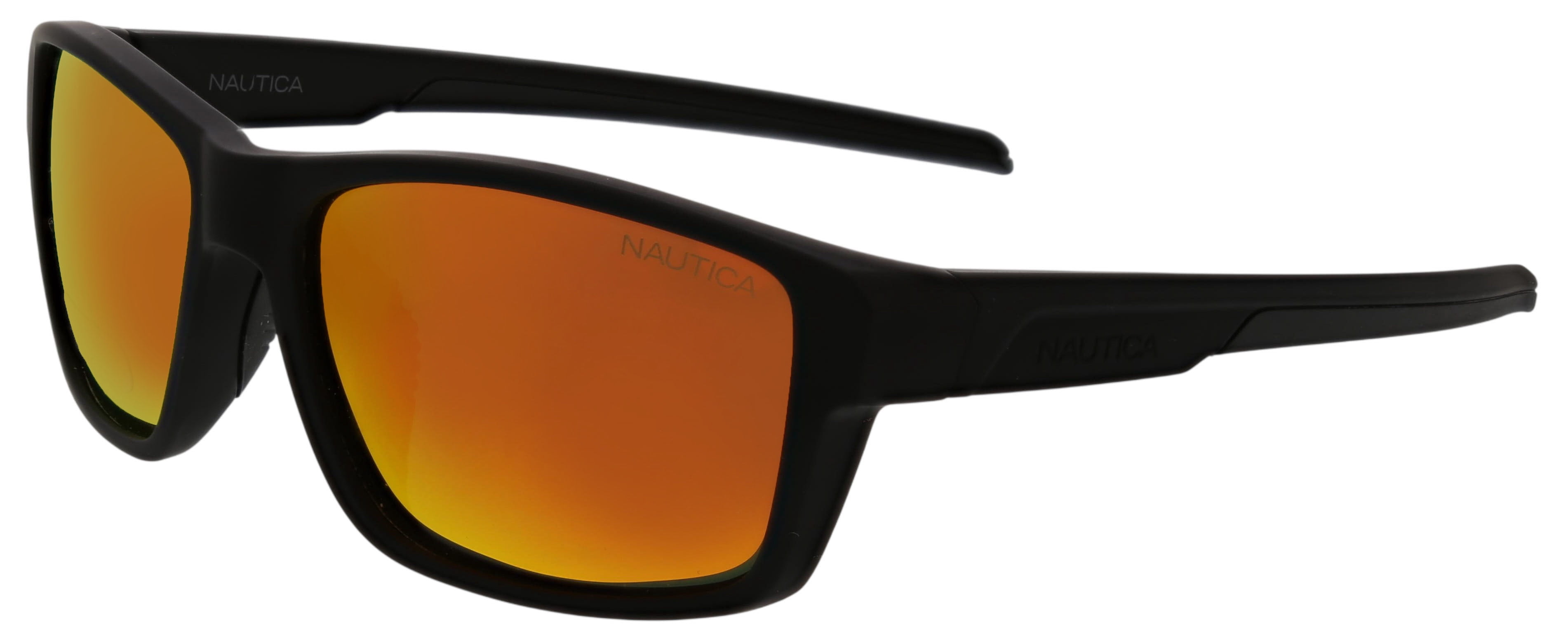 Nautica Men's Black/Red Polarized Rectangle Wrap Sunglasses