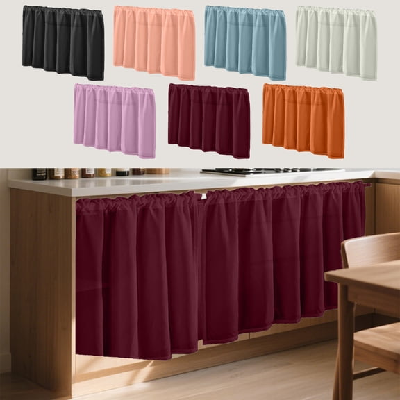 Yunuuuoa Kitchen Cabinet Curtain No Drill Magic Tape Dustproof Privacy Short Curtain for Sink Shelf Closet Bookcase Home Decor Privacy Short Cabinet Curtain Self Stick Adhesive Desk Skirt for Kitchen
