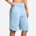 thumbnail image 2 of RQYYD Long Bermuda Shorts for Women Knee Length with Pockets High Waisted Stretch Shorts for Summer Walking Light Blue L, 2 of 7
