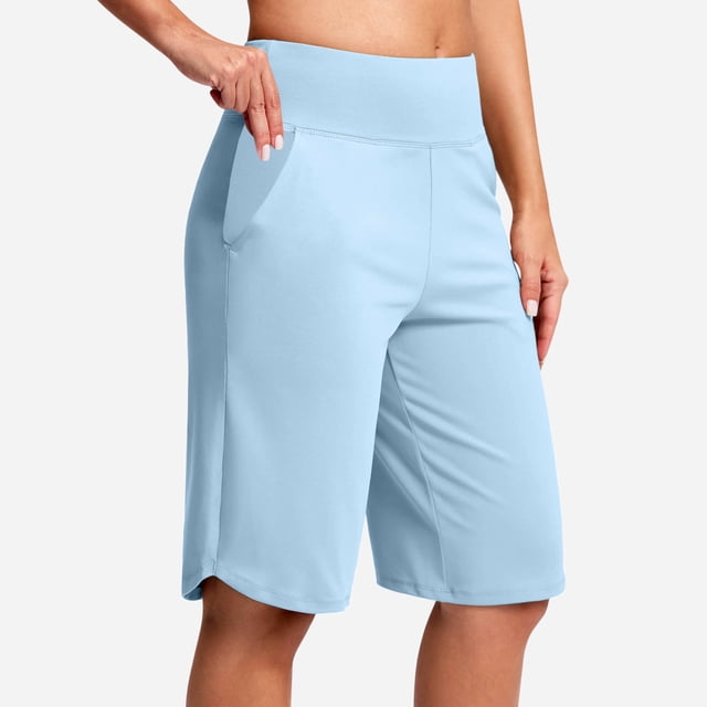 TaTaai Women High Waist Yoga Shorts Biker Style Stretchy 5 Inch Mid Thigh Athletic Shorts for Gym Work Office Casual Lounge Non-See-Through Gift