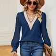 thumbnail image 3 of SWSMCLT Women's Billowy Blouse Date Elasthane Elegant Holiday Elastic Cuffs Lace Light Top 2025 Shirt Comfy Blue Large, 3 of 5