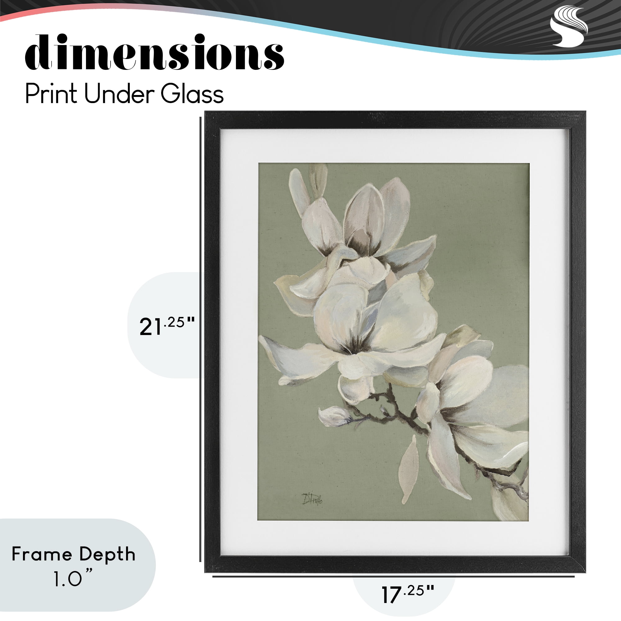 Stupell Industries Magnolias on Sage Florals Black Framed Print Under Glass, design by Patricia Pinto