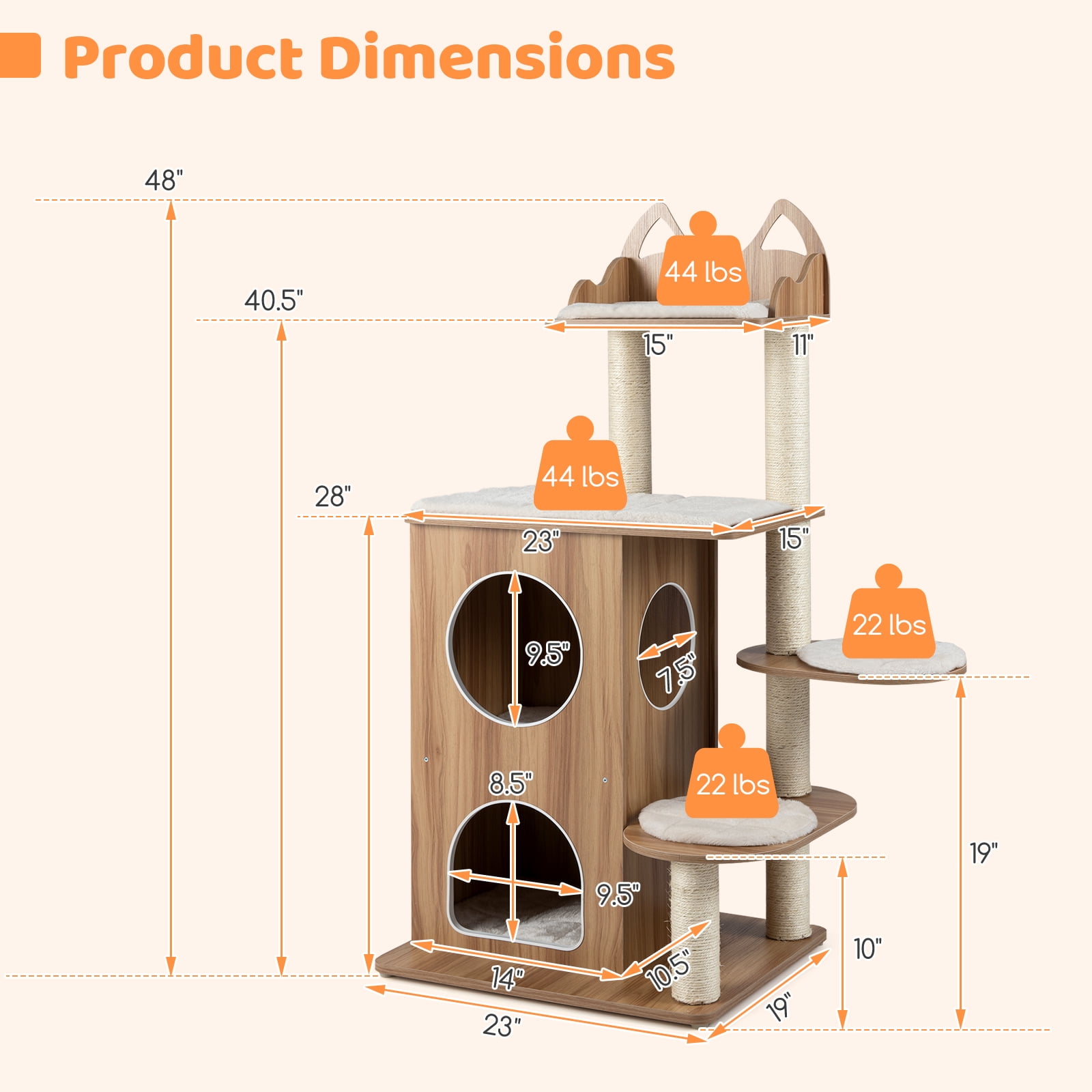 Gymax Wooden Cat Tree 48'' Cat Tower for Indoor Cats w/ 2-floor Condo Cute Top Perch