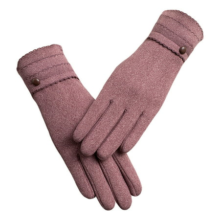 

JunDanmall Winter Gloves Button Decor Full Finger Cover Wave Cuff Elegant Style Thin Women Gloves for Outdoor
