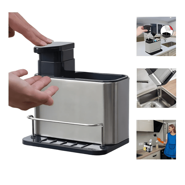 Dispensador De Jabón Líquido Con Porta Esponja Cepillo Xtellar plateado