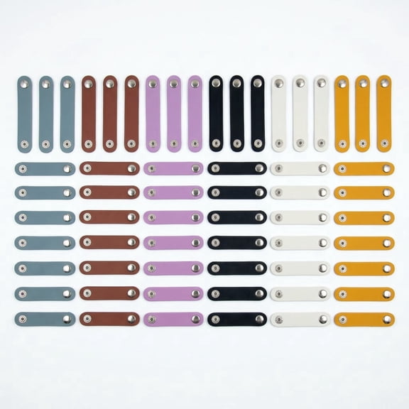 60pcs Leather Cord Organizer Reusable Cable Straps PU Leather Cable Organizer Phone Cord Ties Charging Cord Power Cord Headphone Travel Organizer USB Holder Multipurpose Cord Holder Snap Closure