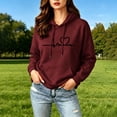 thumbnail image 2 of Essentials Hoodie Zaewscy Women's Fleece Thickened Heart Print Long-Sleeved Hooded Sweatshirt Wine L, 2 of 9