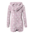 thumbnail image 5 of Feancey One Piece Pjs for Women Fleece Short Rompers Winter Sherpa Sleepwear Cute Dog Paw Print Onesie Pajama Bear Ear Hooded Jumpsuits Pink XL, 5 of 6
