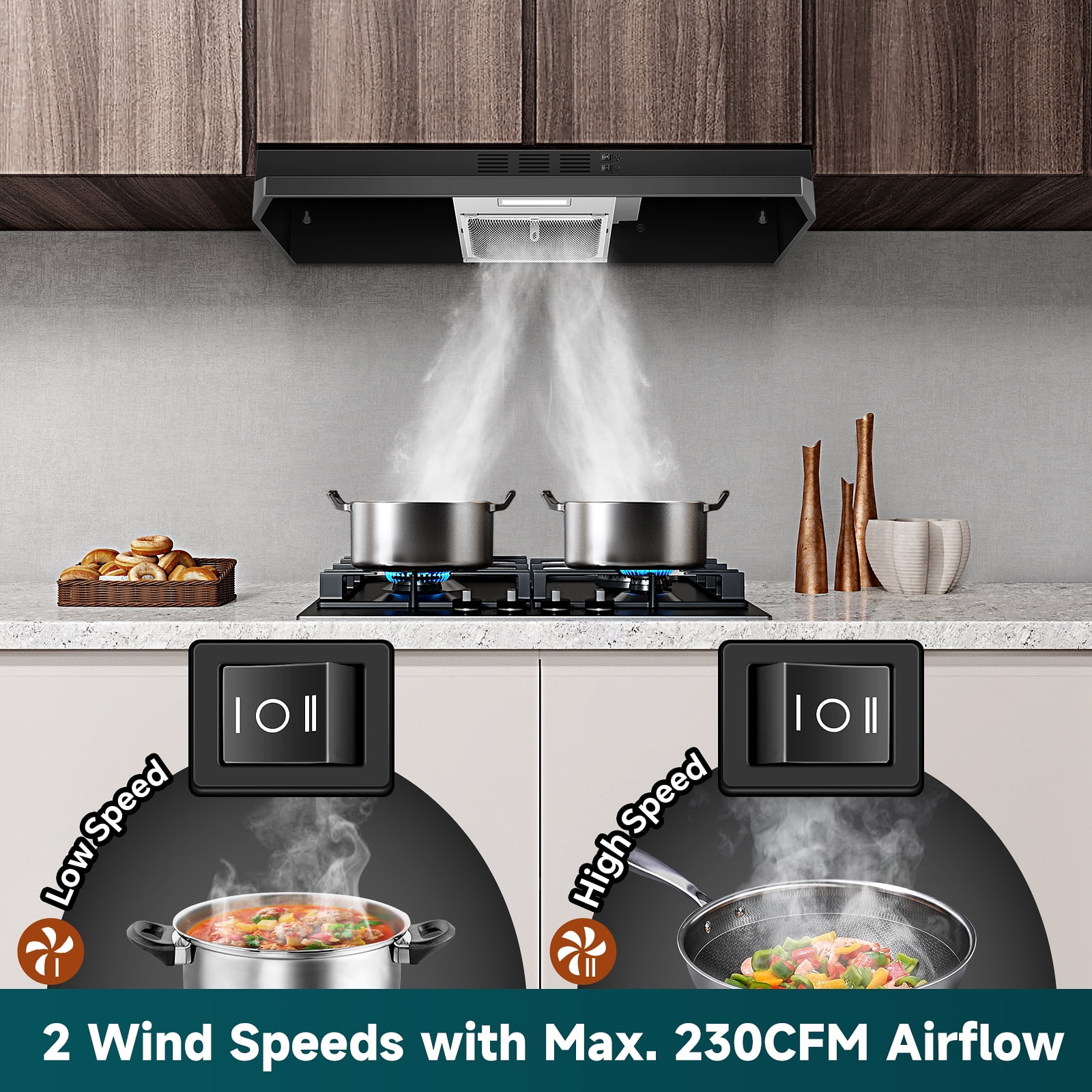 36 inch Under Cabinet Range Hood Stainless Kitchen Exhaust Vent 2 Speed with LED Bulb Filter 120V