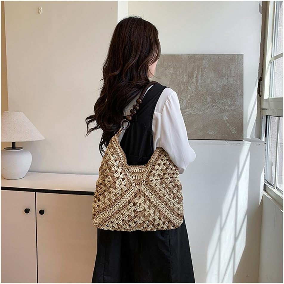 Crochet Bags for Women, Summer Straw Hobo Bag, Boho Woven Mesh Beach Tote with Large Capacity, Vacation Shoulder Handbag