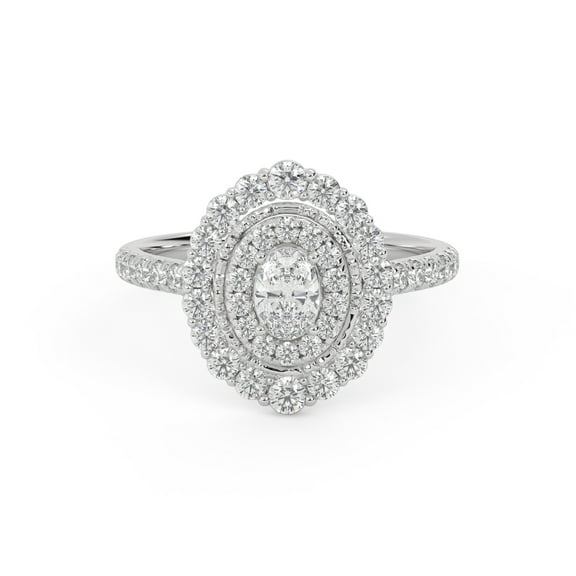 AFFY Double Halo Cluster Engagement Rings for Women, 1 Cttw Oval And Round Cut Lab Grown Diamond Ring In 14K White Gold Over 925 Sterling Silver F-G-H, SI Quality Ring Size-4