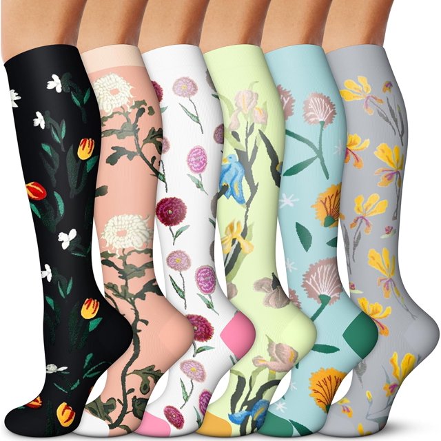 3/6 Paires de Chaussettes de Compression pour Femmes et Hommes 15-20 mmHg - Meilleur Soutien pour Infirmières, Course, Randonnée, Récupération et Vol