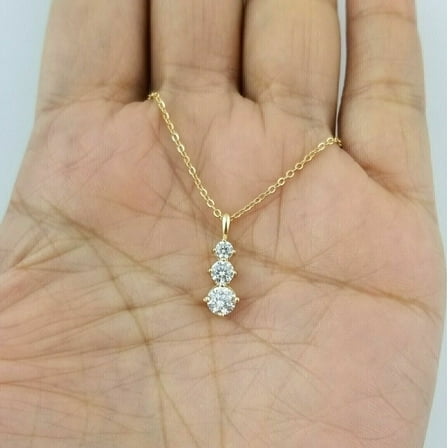 1Ct Round Cut Lab Created Diamond Women's Three Stone Pendant 14K Yellow Gold Plated 18" Free Chain