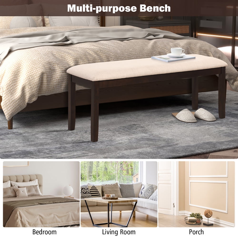 Finihen Upholstered Ottoman Bench, Footstool Ottoman, Decorative Furniture Footrest, Upholstered Ottoman Bench with Padded Cushion, for Living Room, Bedroom, Porch, Beige