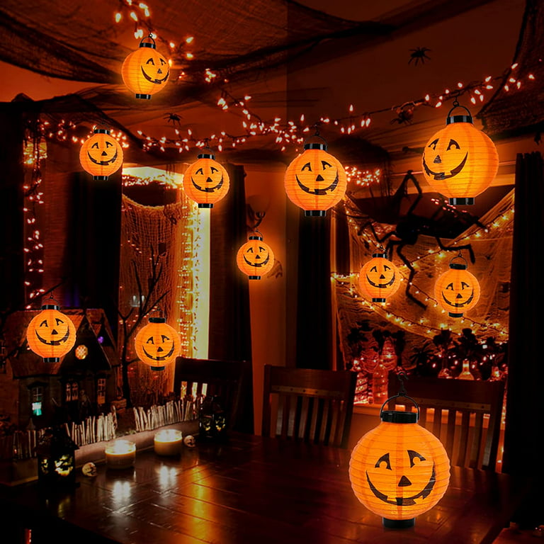 Halloween Battery Operated Lantern, Haunted House Decoration, Pumpkin Field  Layout Paper Lantern
