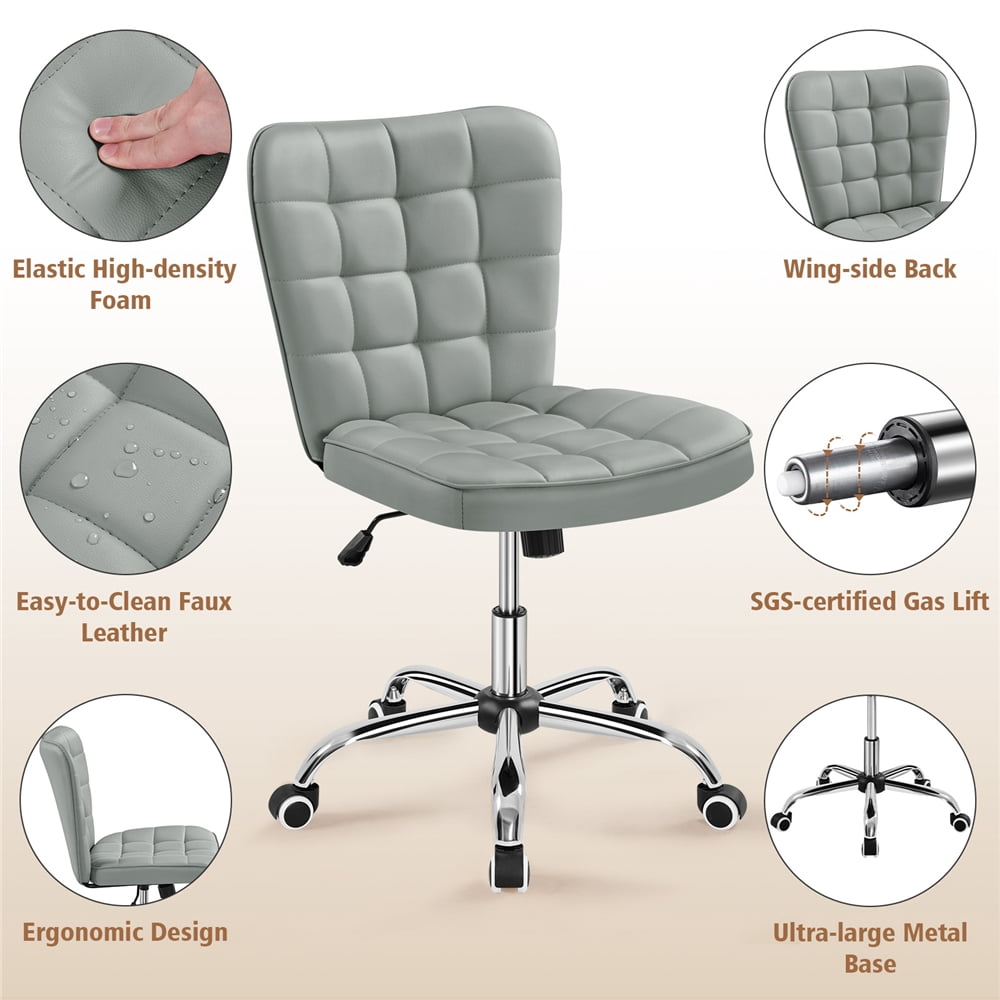 Yaheetech Modern Tufted Armless Desk Office Chair with Rolling Wheels, Light Gray