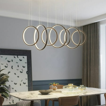 

Oukaning 7-Heads Modern Rings Chandelier Geometry LED Pendant Lamp with Remote Control Dimmable Black