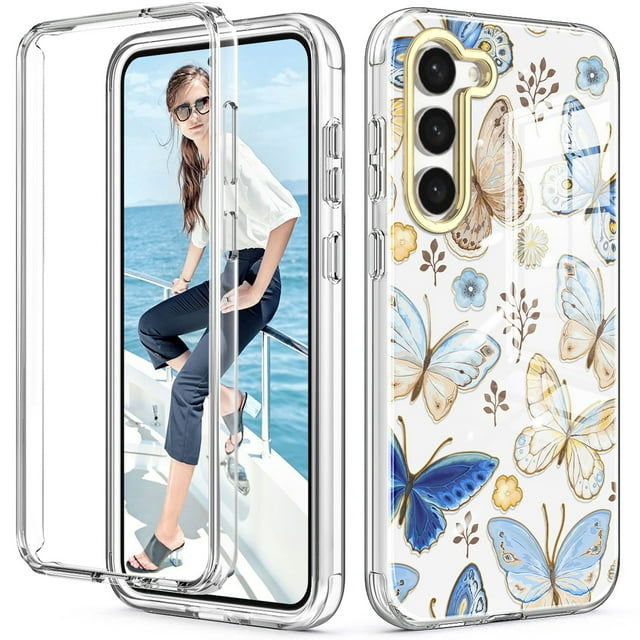 Luxury Case for Samsung Galaxy S23 Plus/S23+ IMD Pattern Slim Thin Full Body Protection Durable Shockproof Soft Case Support Wireless Charging,Butterfly