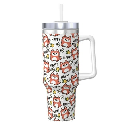 

Goofa Happy Foxy Faces Print 40oz Ice Bully With Handle And Straw Stainless Steel Vacuum Insulated Cup And 2 In 1 Straw Lid