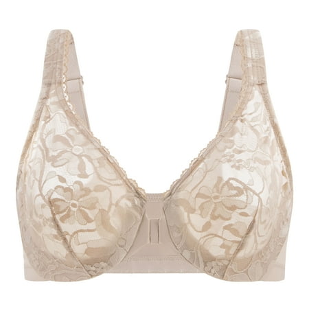 

MELENECA Women s Front Closure Stretch Lace Underwire Bra Beige 38E
