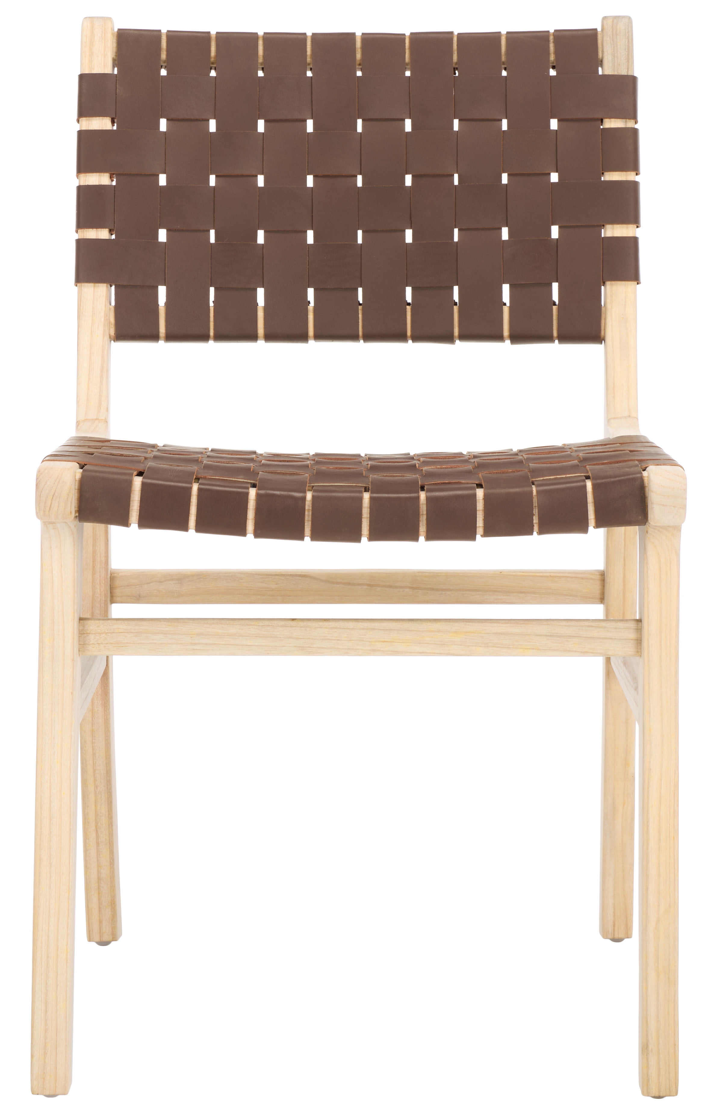 SAFAVIEH Taika Contemporary Leather Solid Dining Side Chair, Cognac/Light Natural (Set of 2)