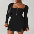 thumbnail image 3 of Robe de Soirée à Manches Longues pour Femmes avec Ourlet Fendu et Encolure en U, 3 of 7