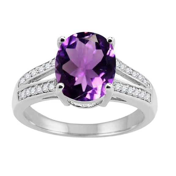 Mauli Jewels Rings for Women 2.52 Carat Oval Amethyst and Diamond Ring 4-Prong 10K White Gold