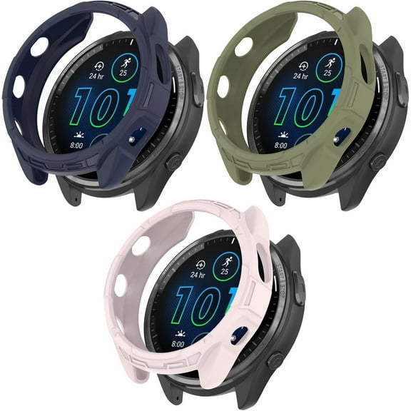 KOMI Case Compatible with Garmin Forerunner 965 Smart Watch- Replacement Rugged Protective Case [NO Screen Protector] TPU Bumper Case Protective Cover Frame (Blue,Green,Pink)