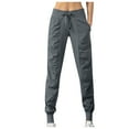 thumbnail image 1 of Gibobby pantalones cargo mujer Pantalones de ropa de bolsillo para mujer Pantalones elásticos de sudor informales de secado rápido sueltos (Gris, XL), 1 of 5