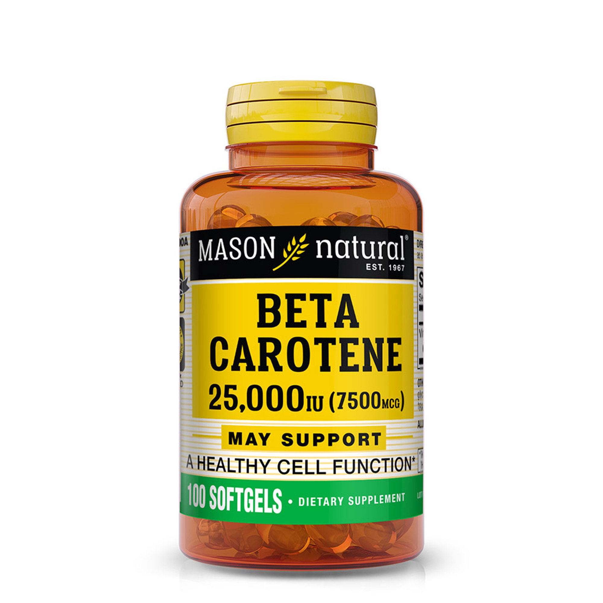 Mason Natural Beta Carotene, 7,500 mcg (25,000 IU), Antioxidant, Supports Immunity, 100 Softgels