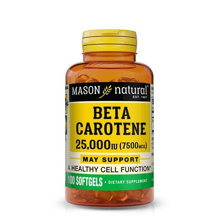 Mason Natural Beta Carotene, 7,500 mcg (25,000 IU), Antioxidant, Supports Immunity, 100 Softgels