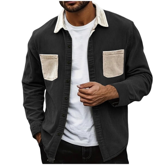 Riecok Button down Jacket for Men Long Sleeve Lapel Coats with Pockets Stylish Clothes for Home Office Hiking