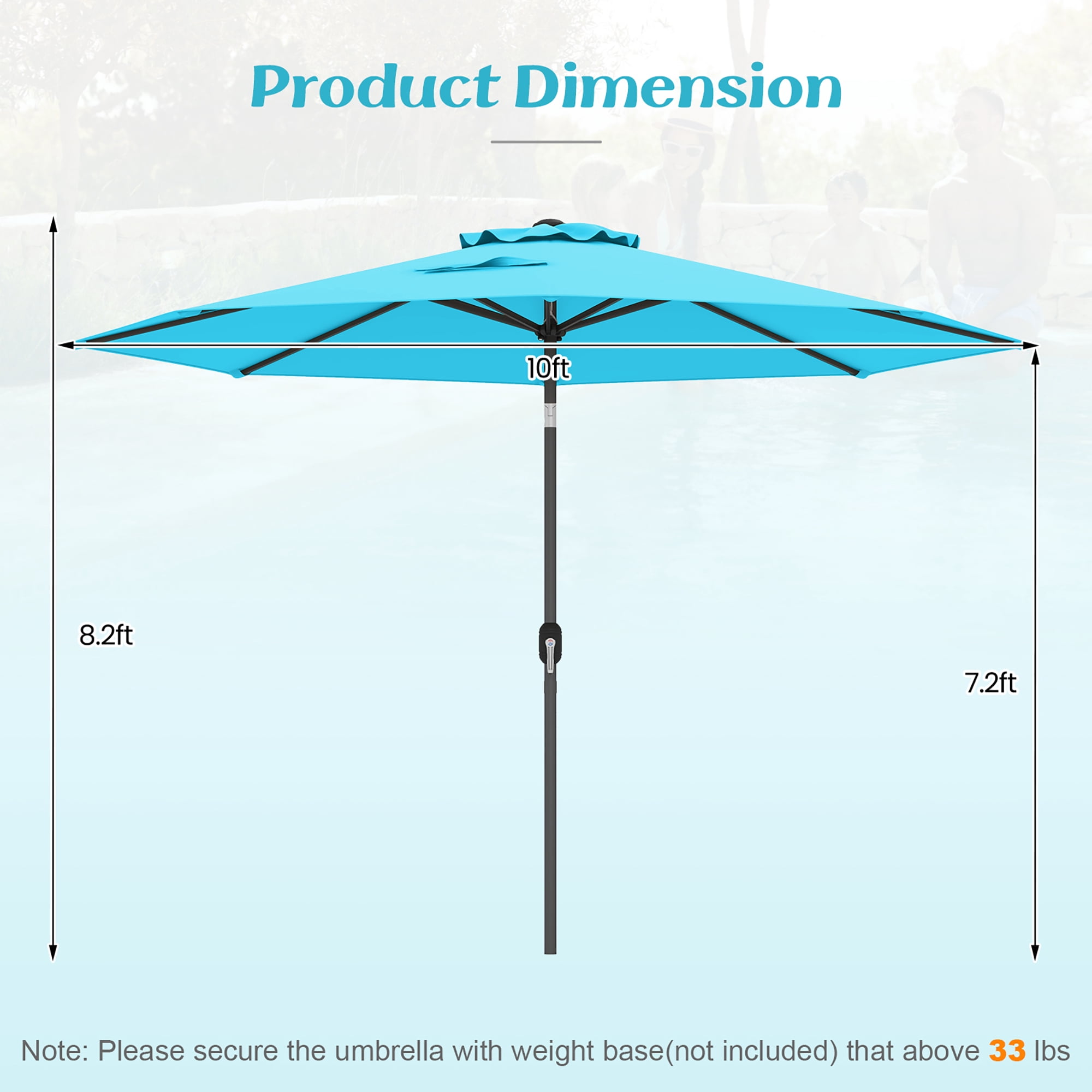 Gymax 300 CM Patio Umbrella Heavy Duty Market Umbrella w/ Tilt Mechanism Crank Handle Blue