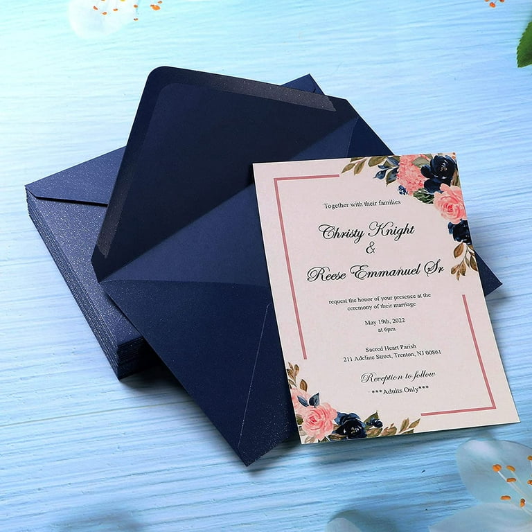 50 Pcs Invitation Envelopes, 5x7 Envelopes for Invitations Black Envelopes for 5x7 Cards A7 Luxury Envelopes Mailing Envelopes for Wedding