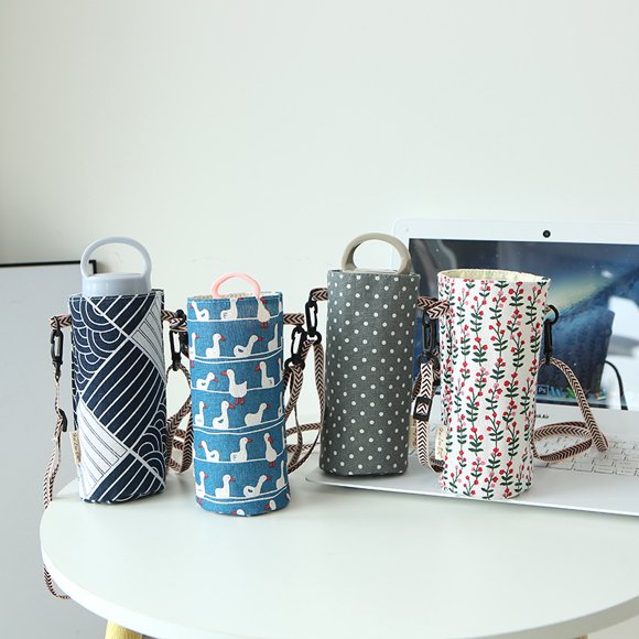 Eco-Friendly Cotton Hemp Canvas Cup Sleeve with Thermal Insulation - Manufacturer Direct: Portable 21x9cm Drink Holder for Water Bottles, Milk Tea Cups & Tumblers, Featuring (Forest Floral) Design,