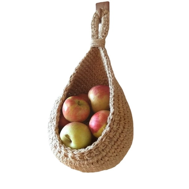 Cestas de frutas y verduras para colgar en la pared, cesta de frutas o verduras con gota de agua de yute tejida a mano