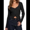 thumbnail image 1 of Cárdigan de Larga para Mujer, Suéter Corto de Punto Abierto, Chaqueta con Cuello en V y Botones para Otoño Negro XL, 1 of 10