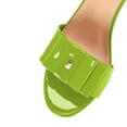 thumbnail image 3 of YDN Women Glossy Open Toe Bowknot Mules Slip On Mid Chunky Block Heel Slide Sandals Chic Daily Dressy Shoes Size 4 Green, 3 of 4